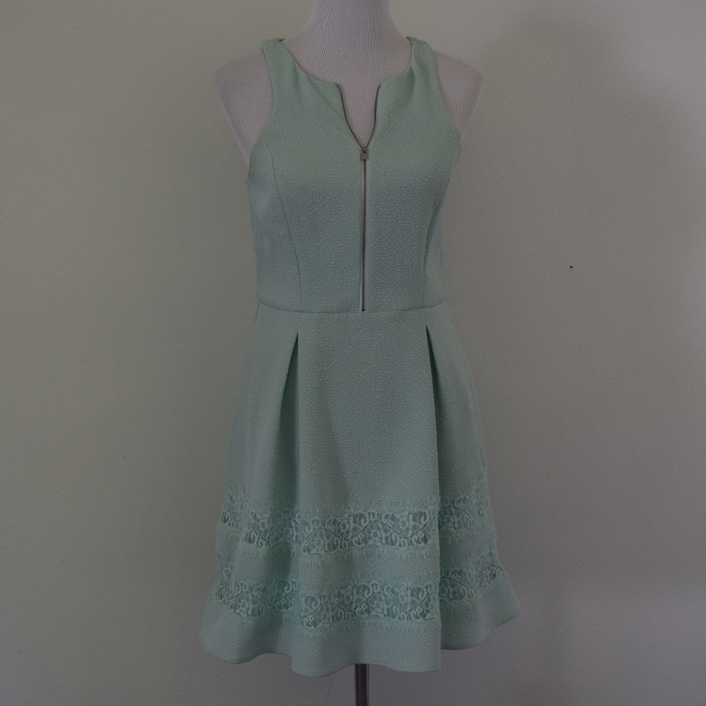 Express Mint Green Lace-Trim Fit & Flare Dress